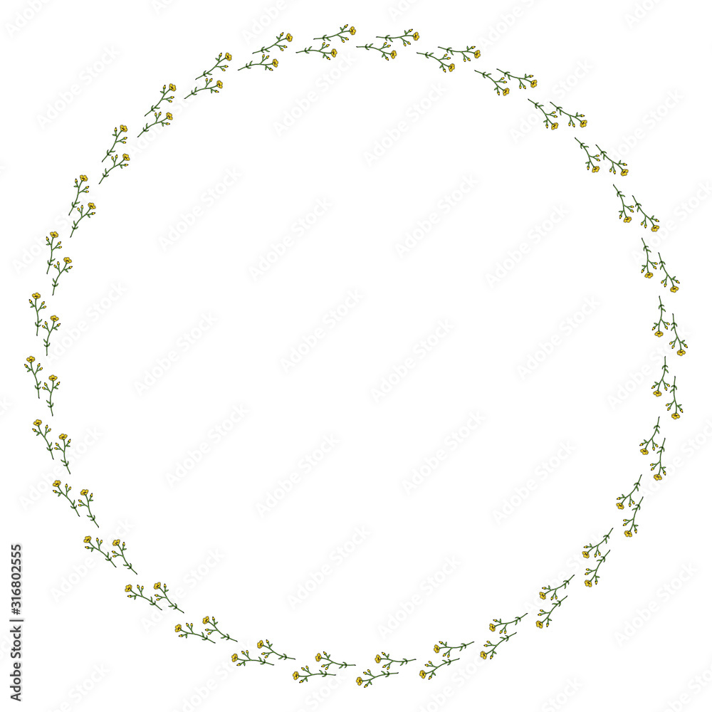 Round frame with beautiful buttercups on white background. Isolated frame with flowers for your design. Round frame with beautiful buttercups on white background. Isolated frame with flowers for your design.