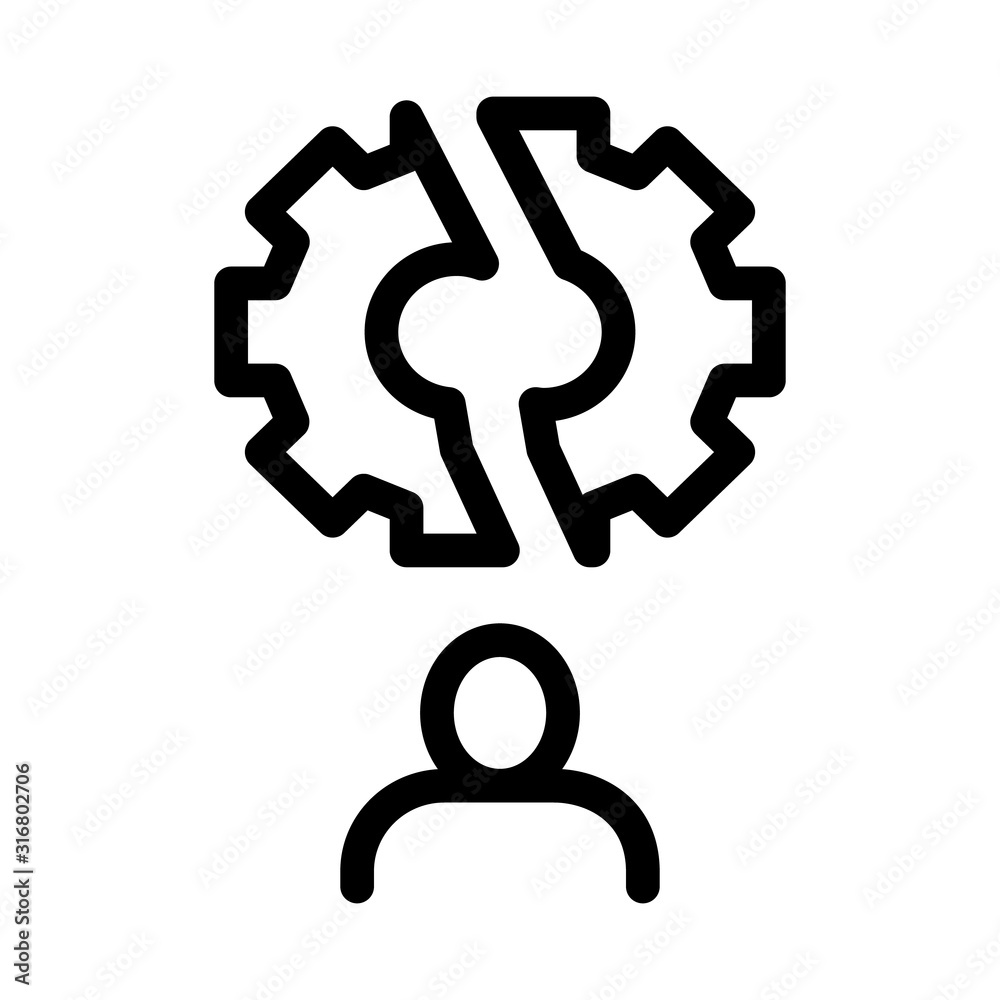 Broken Gear Man Icon Vector. Outline Broken Gear Man Sign. Isolated Contour Symbol Illustration Broken Gear Man Icon Vector. Outline Broken Gear Man Sign. Isolated Contour Symbol Illustration