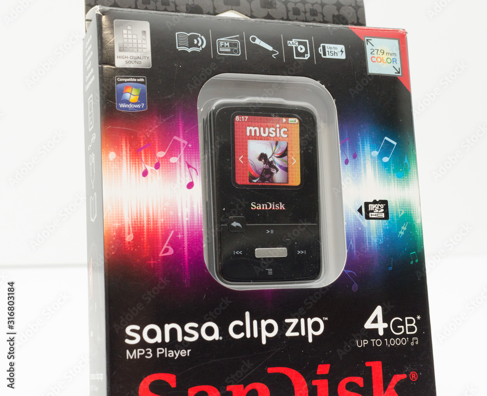london, england, 05/05/2018 A sansa clip zip 4gb mp3 music and video  personally digital media player made by the renowned electrics and digital  technical corporation sandisk. Stock Photo | Adobe Stock