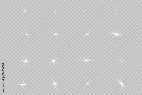 White glowing light explodes on a transparent background. with ray.  Transparent shining sun, bright flash.  Special lens flare light effect.