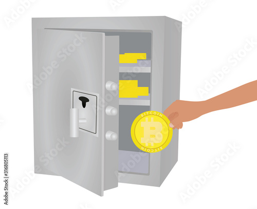 Hand take money from safe box. thief concept. vector