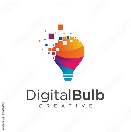 Smart bulb tech logo icon . Idea creative light bulb logo . Bulb digital logo technology Idea .Bulb Logo Design Colorfull . 