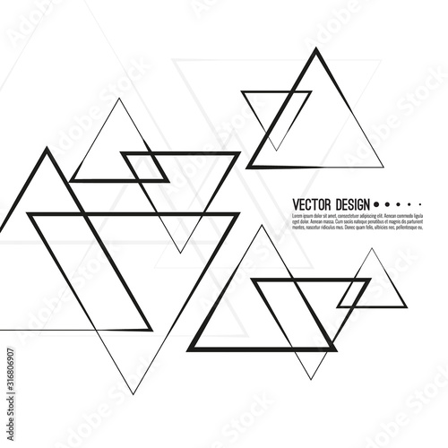 Abstract monochrome background with triangular geometric shapes. Vector intersecting triangles pattern. Black and white illustration.