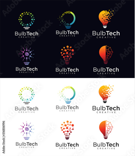 bulb tech logo icon, Idea creative light bulb logo, Bulb digital logo technology Idea, Bulb Logo Design Colorfull