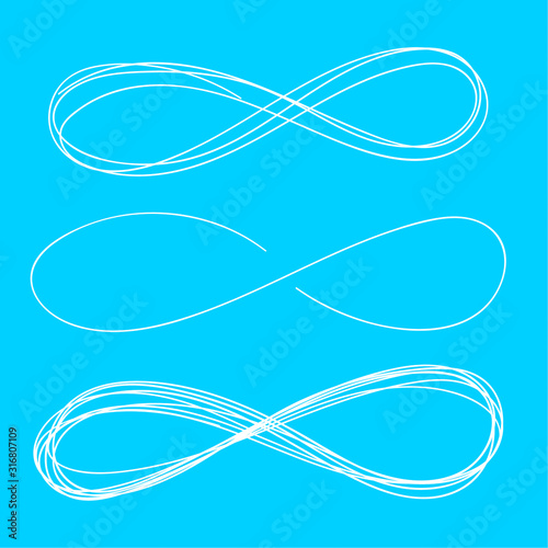 Set of hand drawn infinity sign isolated. Vector illustration emblem endless.