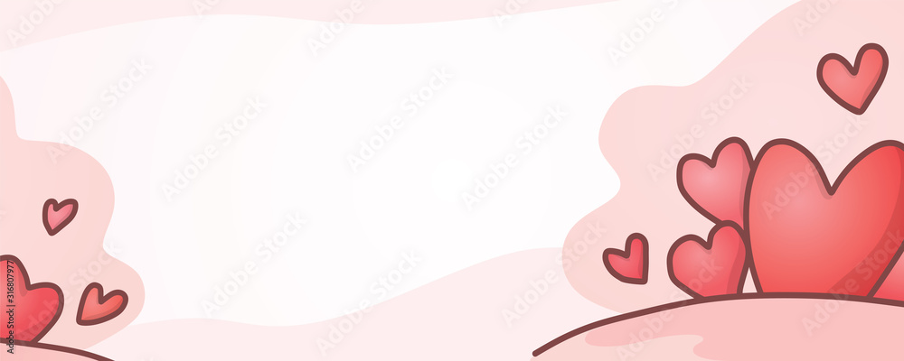 Valentines theme background with cute heart shape doodle on white and pink background.  Vector illustration.