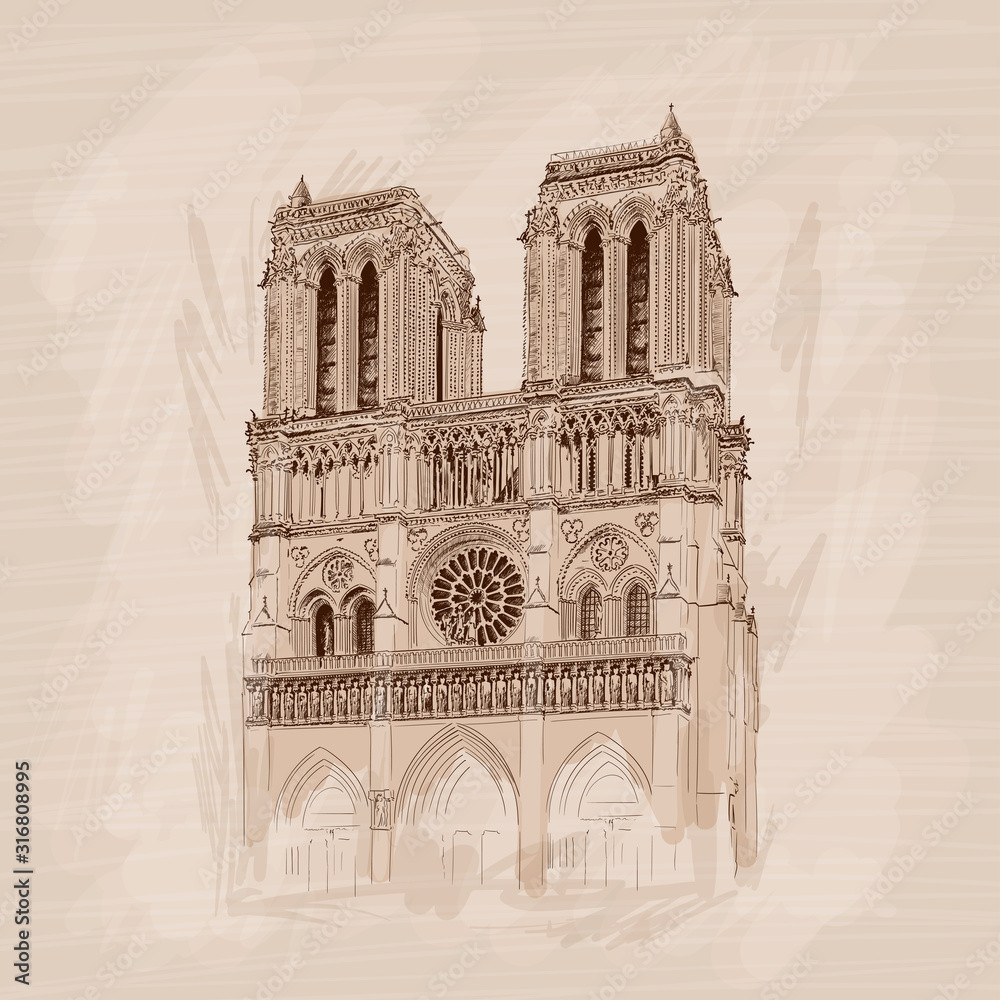 France Paris the architecture on a white background sketchNotre Dame  Cathedral drawing  Stock Image  Everypixel