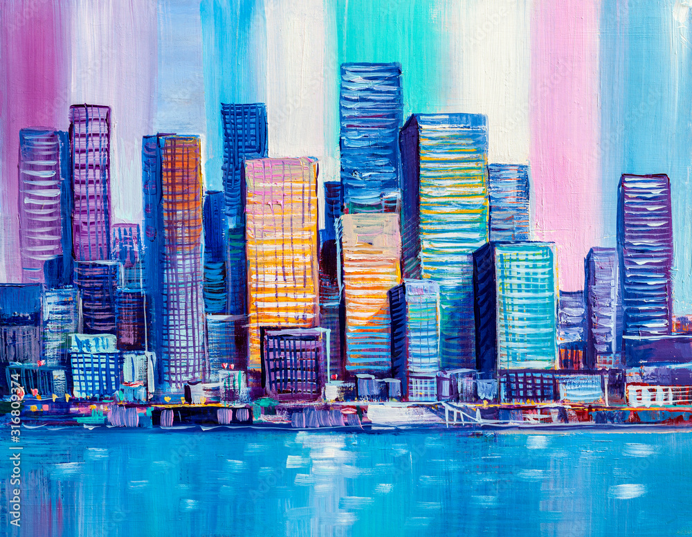 Fototapeta premium Abstract painting of urban skyscrapers.