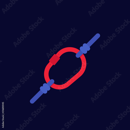 carabiner and rope icon, vector