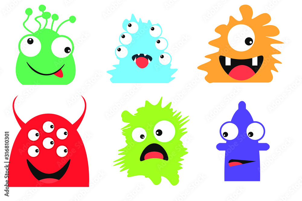 Colorful silhouette of a monster head. Face, Eyes, Tongue, Tooth Fang, Cute Cartoon Kawaii Scary Funny, Child, Character. White background. Flat design. Happy Halloween. Vector Colorful silhouette of a monster head. Face, Eyes, Tongue, Tooth Fang, Cute Cartoon Kawaii Scary Funny, Child, Character. White background. Flat design. Happy Halloween. Vector