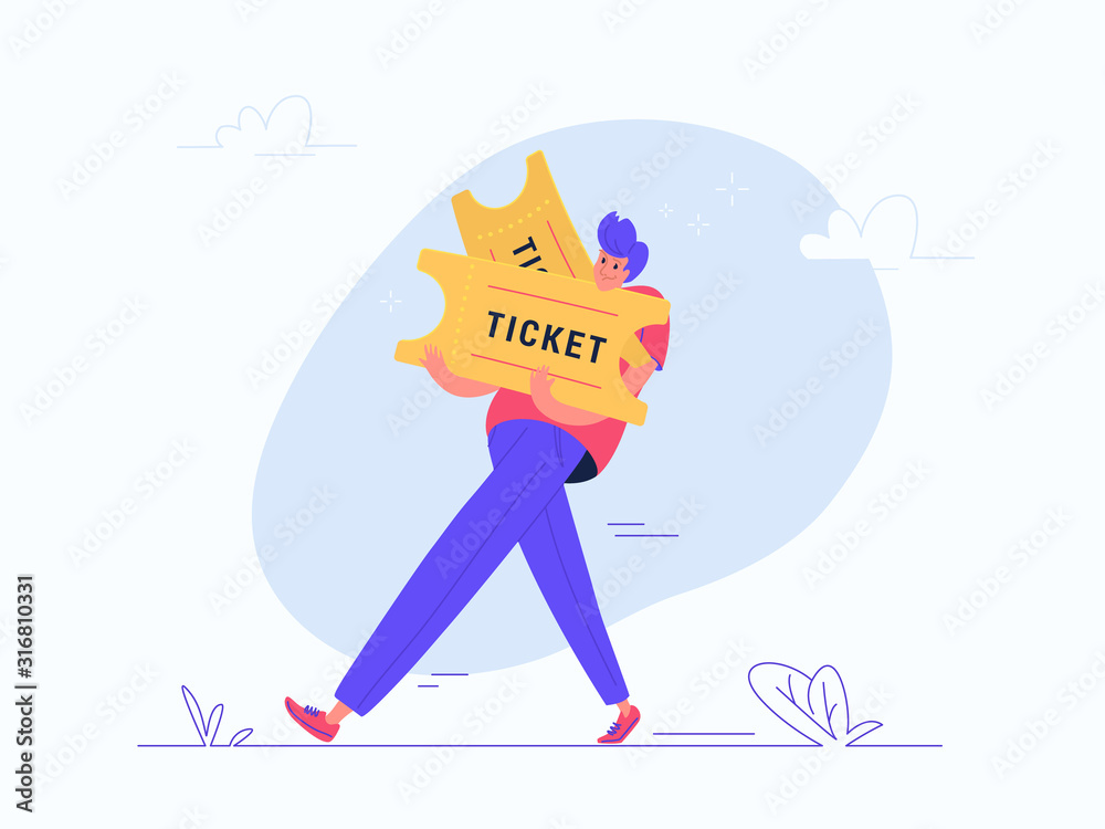 Young man carrying two heavy tickets Young man carrying two heavy tickets