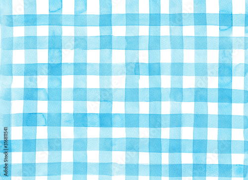 Light blue check pattern painted by watercolor