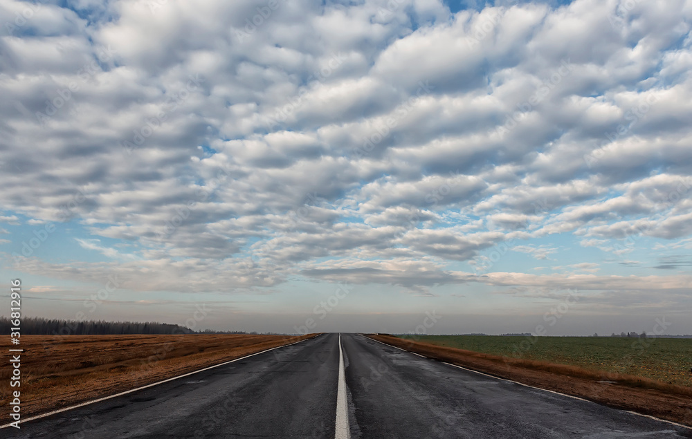 landscape road and cloudy sky
