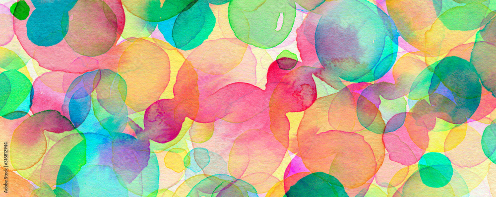Abstract bubble circle watercolor brush strokes painted background. Texture paper.