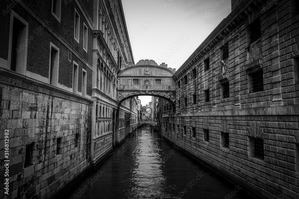 Venice in black and white: Bridge of Sighs or Ponte dei Sospiri