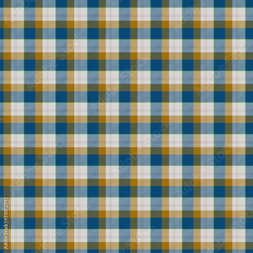 Indigo blue and ochre tartan seamless design pattern