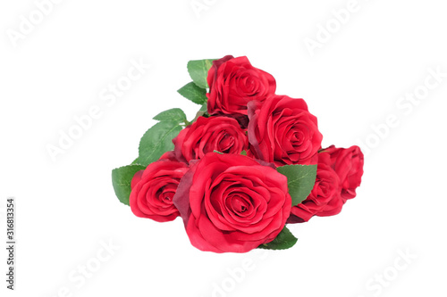   Bouquet of red roses blooming white background