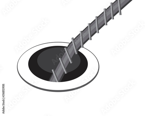 A machine for eliminating blockade of the pipe and clogged pipelines, a vector stock illustration with sink and drain as a concept of plumbing problems and the work of a craftsman
