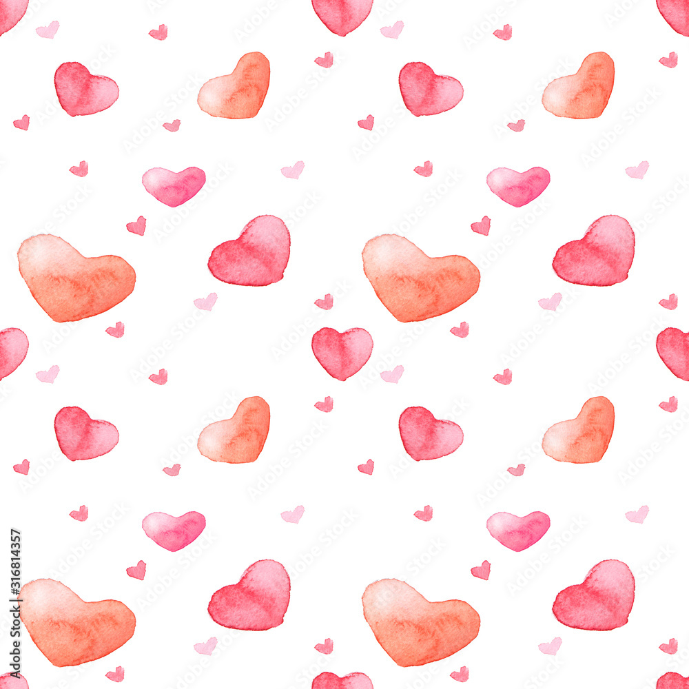Seamless pattern with watercolor hearts isolated. Seamless pattern with watercolor hearts isolated.