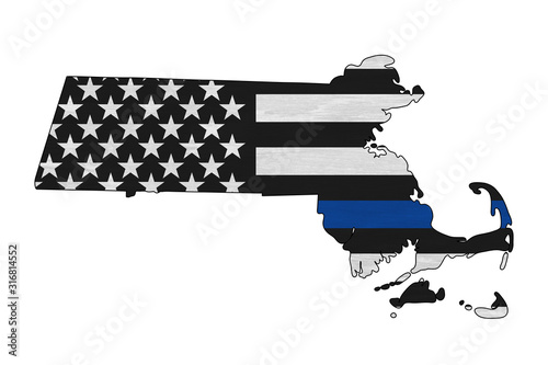 American thin blue line flag on map of Massachusetts photo