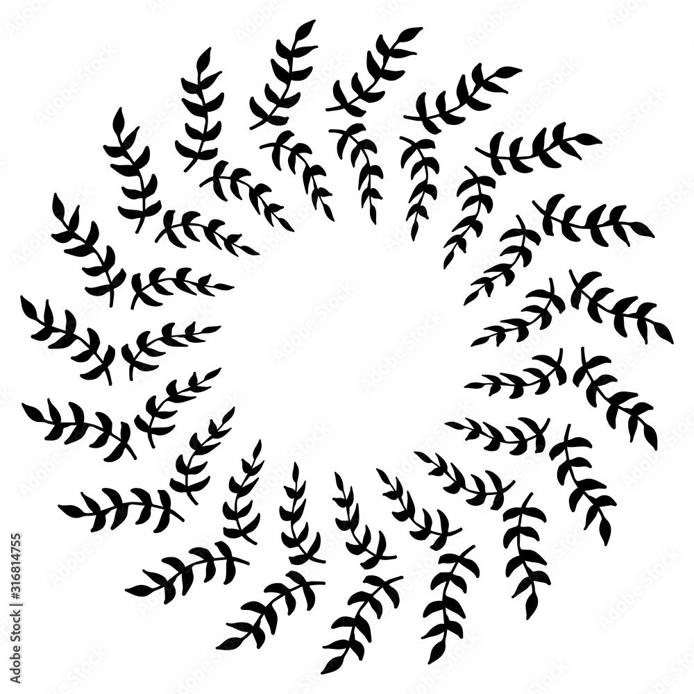 Round frame of beautiful decorative black branches on white background. Isolated vector frame for your design. Round frame of beautiful decorative black branches on white background. Isolated vector frame for your design.