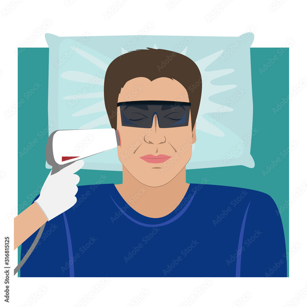 The Man Receiving Laser Hair Removal Treatment At Beauty Center. Vector  illustration Stock Vector | Adobe Stock