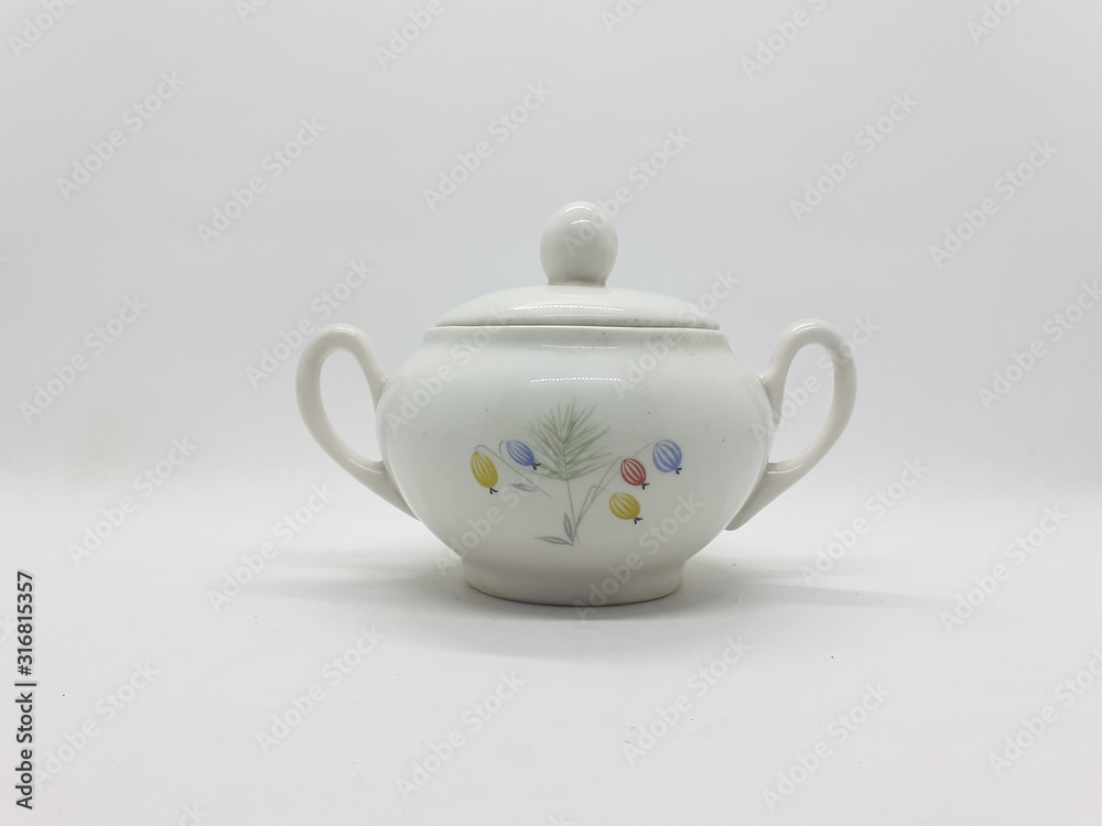 Antique Luxury Elegant Classic Clay Ceramics Porcelain Kitchenware for Cooking Utensils in White Isolated Background Antique Luxury Elegant Classic Clay Ceramics Porcelain Kitchenware for Cooking Utensils in White Isolated Background