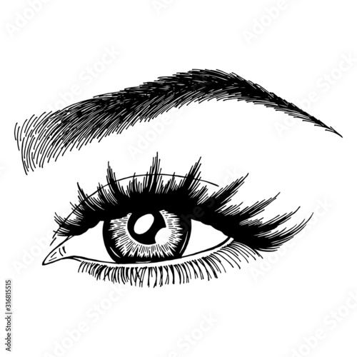Illustration with woman's eye and eyebrow. Makeup Look. Tattoo design.