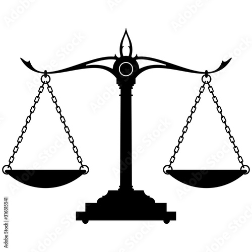 Scales of justice silhouette vector illustration isolated