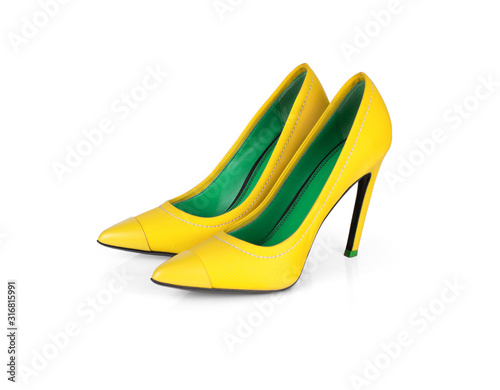 Yellow High Heel Shoes Isolated On White Background