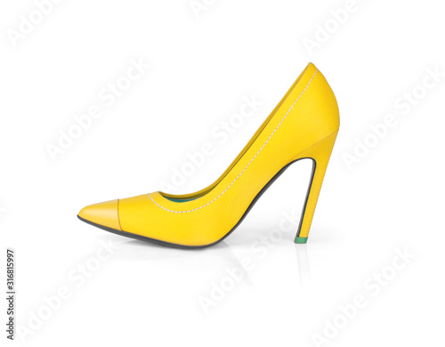 Yellow High Heel Shoes Isolated On White Background