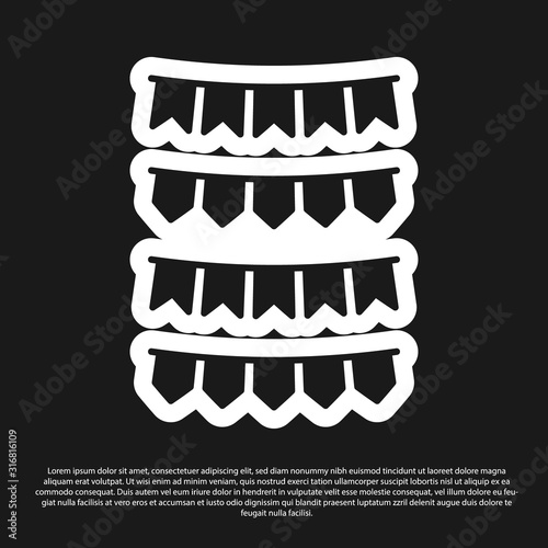 Black Carnival garland with flags icon isolated on black background. Party pennants for birthday celebration, festival and fair decoration. Vector Illustration