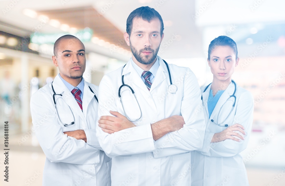 Team of young medical scientists with a stethoscope Team of young medical scientists with a stethoscope