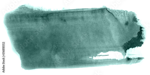 Abstract watercolor background hand-drawn on paper. Volumetric smoke elements. Blue-Green color. For design, web, card, text, decoration, surfaces.
