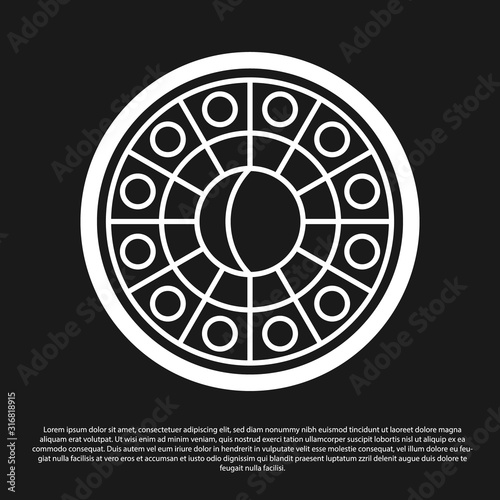 Black Astrology horoscope circle with zodiac icon isolated on black background. Vector Illustration