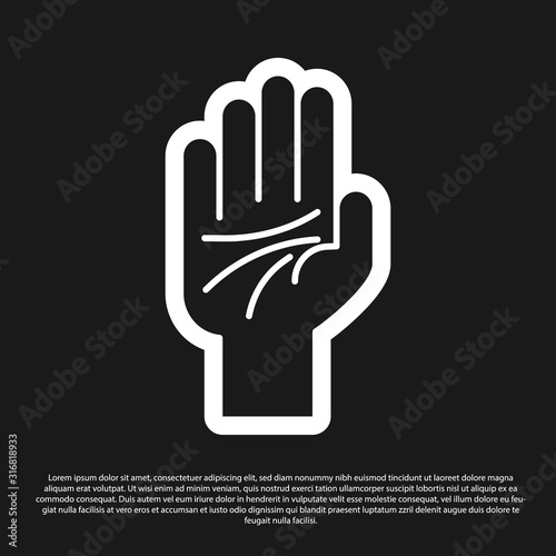 Black Palmistry of the hand icon isolated on black background. Vector Illustration