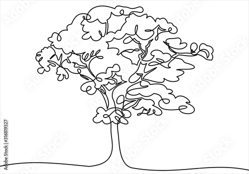 continuous one line drawing of nature tree vector illustration