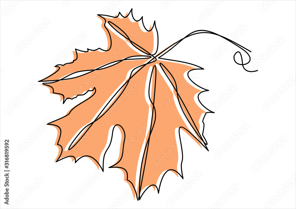 Naklejka premium one line drawing of isolated vector object - tree leaf