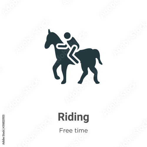 Riding glyph icon vector on white background. Flat vector riding icon symbol sign from modern hobbies collection for mobile concept and web apps design.
