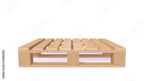 Wooden Pallet. Perspective View. 3d Vector Photo Realistic Illustration Isolated On White Background