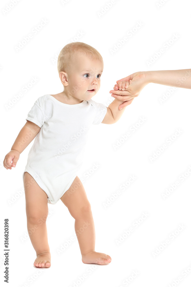 Beautiful little boy in diaper on white background Beautiful little boy in diaper on white background