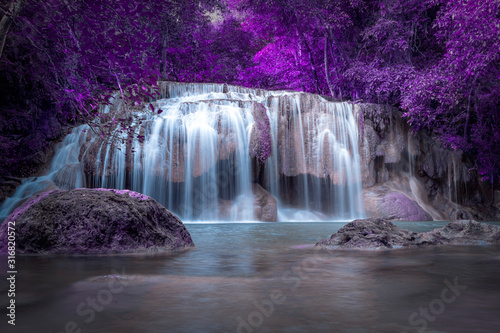 Fototapeta Naklejka Na Ścianę i Meble -  purple waterfall magic colorful, picture painted like a fairytale world