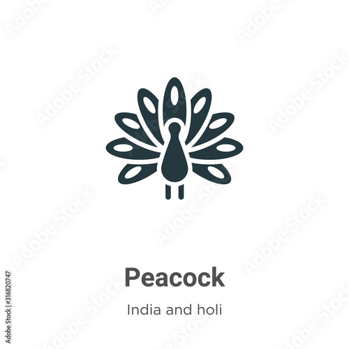 Peacock glyph icon vector on white background. Flat vector peacock icon symbol sign from modern india and holi collection for mobile concept and web apps design.