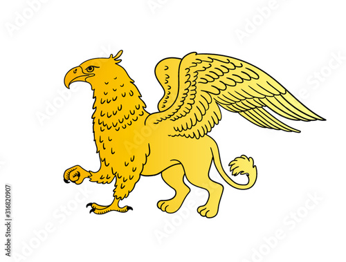 Golden griffin isolated on white background. Template. Close-up. Clip art. Vector. Label  logo  emblem