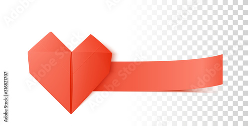 Origami Heart Shapes Crafted Of Paper. Vector 3d Photo Realistic Template Isolated On Transparent Background For Valentine Card, Banner Or Label