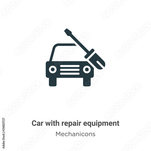 Car with repair equipment glyph icon vector on white background. Flat vector car with repair equipment icon symbol sign from modern mechanicons collection for mobile concept and web apps design.
