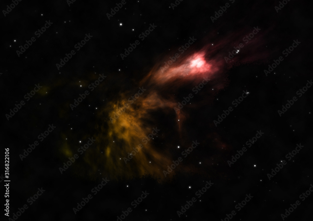 Star field in space and a nebulae. 3D rendering Star field in space and a nebulae. 3D rendering