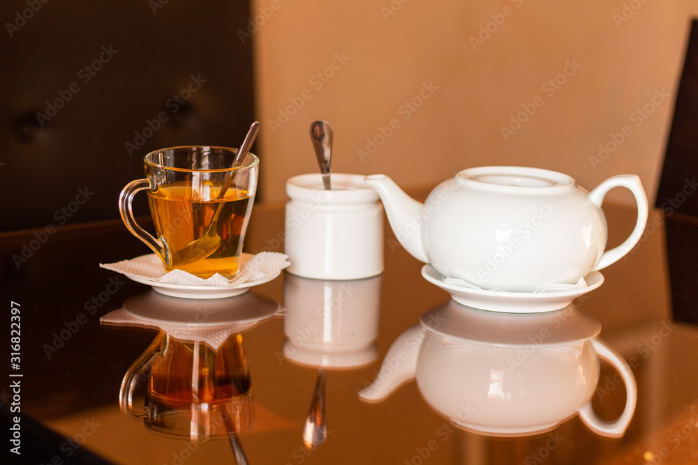 teapot with tea, copy space. tea time teapot with tea, copy space. tea time
