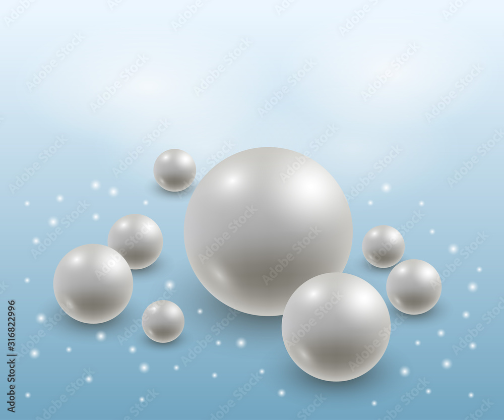 Abstract background with realistic 3d pearls. Elegant luxurious design, white and blue. Vector illustration Abstract background with realistic 3d pearls. Elegant luxurious design, white and blue. Vector illustration