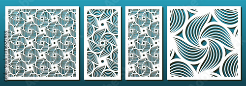 Laser cut pamels template, vector set. Abstract geometric pattern. Stencils, die for metal cutting, paper art, fretwork, wood carving, card background, wall panel design.